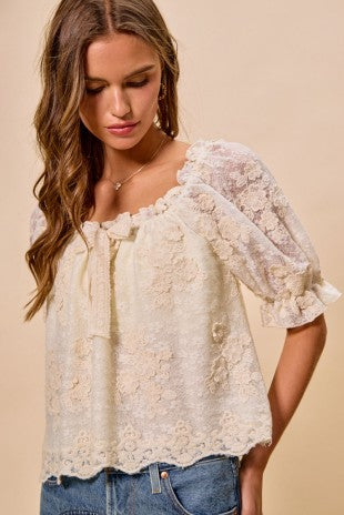 Floral Lace Scallop Edge Top