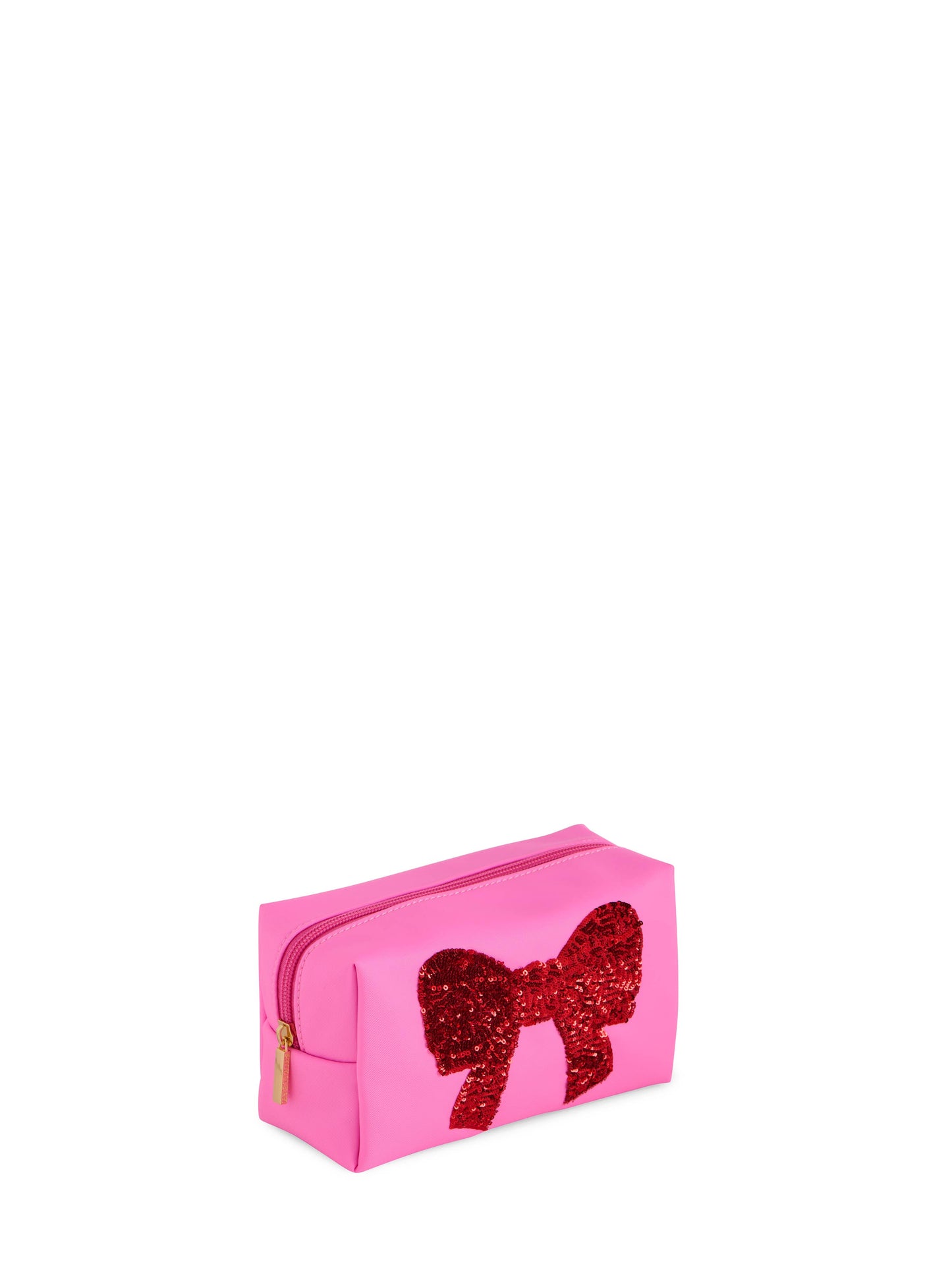 Sequin Bow Pink Zip Pouch
