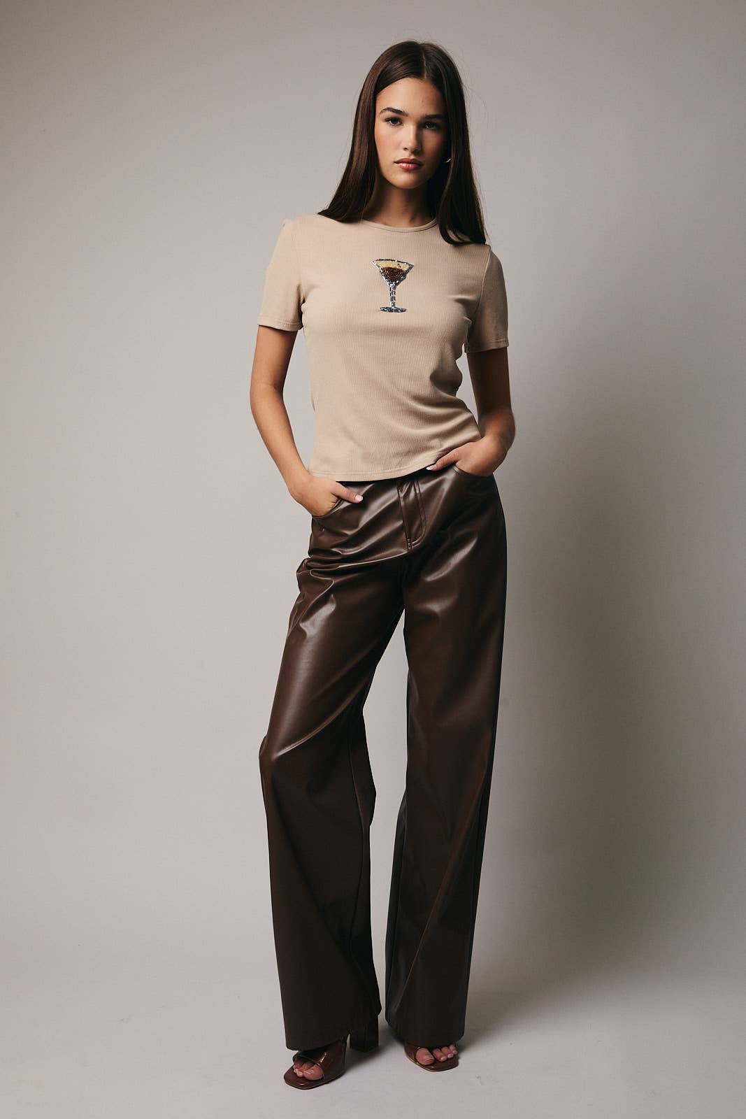 Short Sleeve Espresso Beads Rib Top