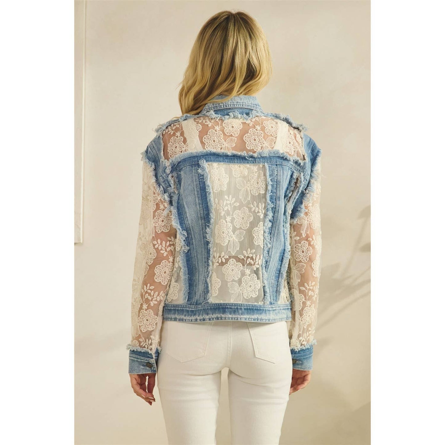 Denim Jacket with Floral Inset