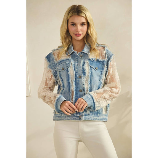 Denim Jacket with Floral Inset