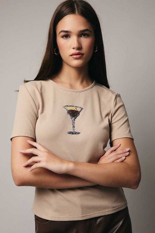 Short Sleeve Espresso Beads Rib Top